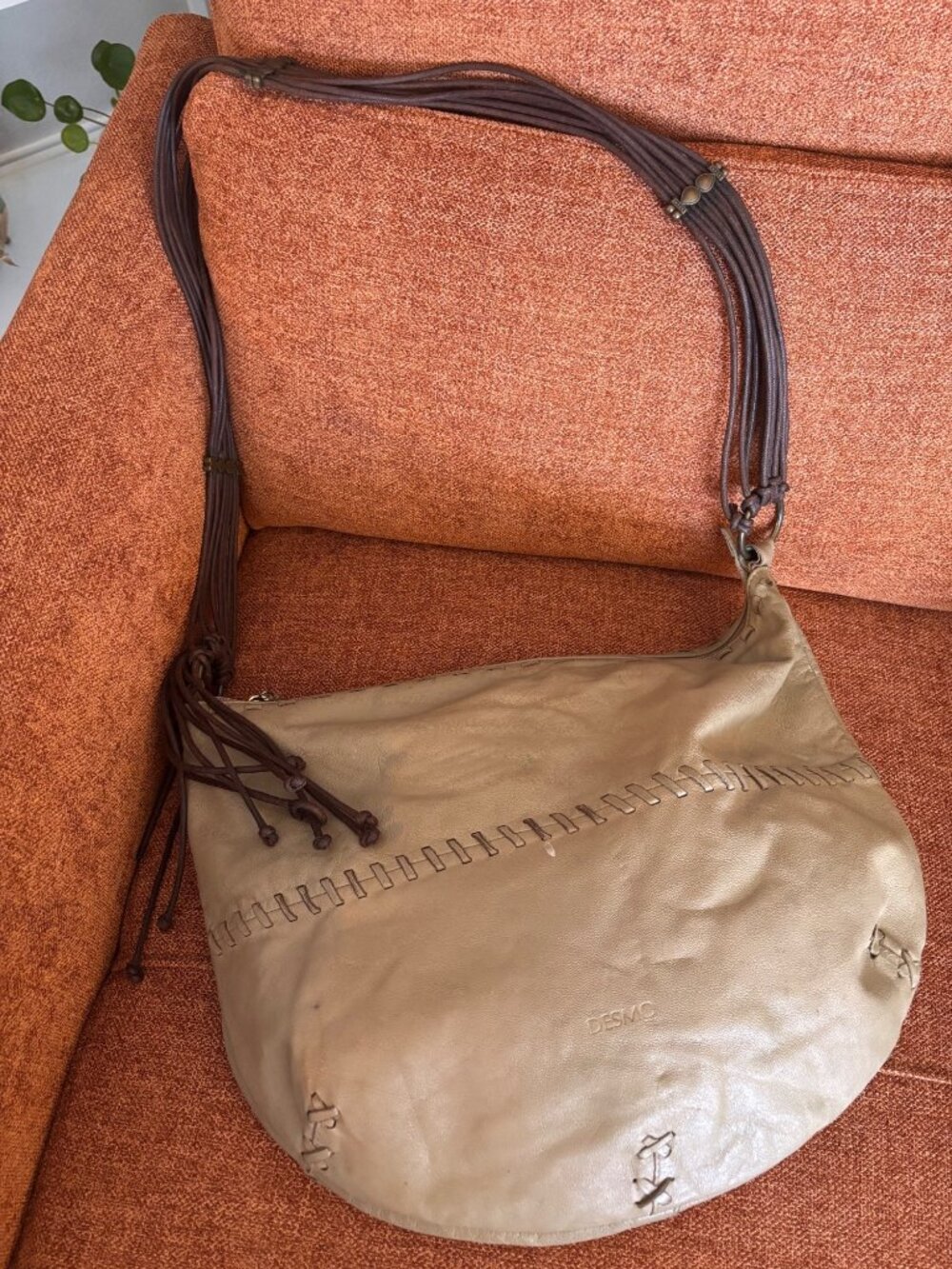 Vintage Desmo Italian Leather Hobo Bag Braided Brown Strap & Brass Accents - Picture 13 of 16
